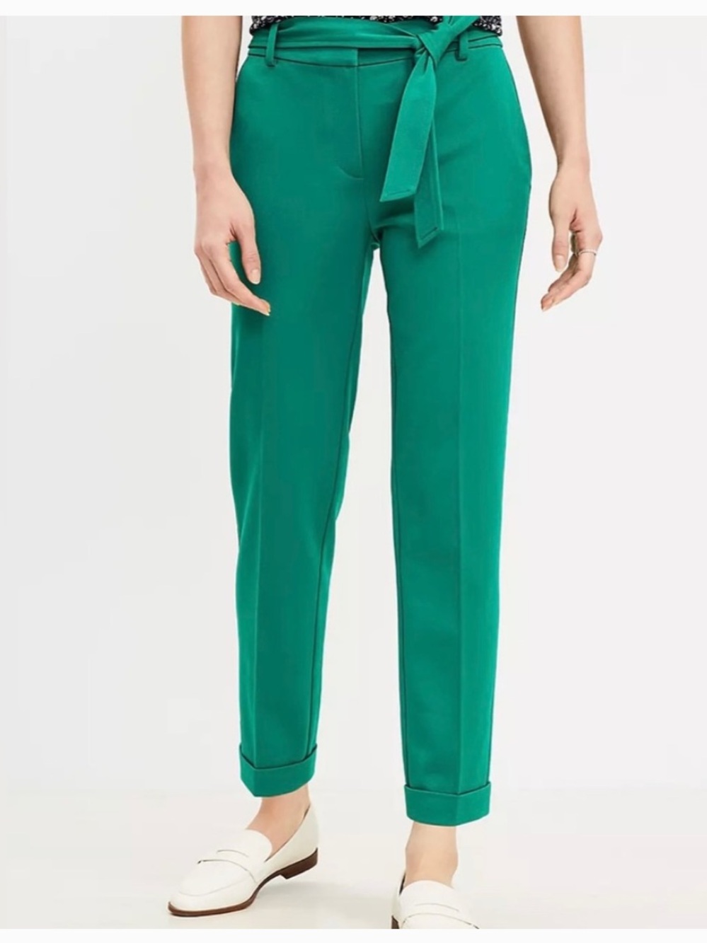 Loft Devin Tie-Waist Green Tailored Pants